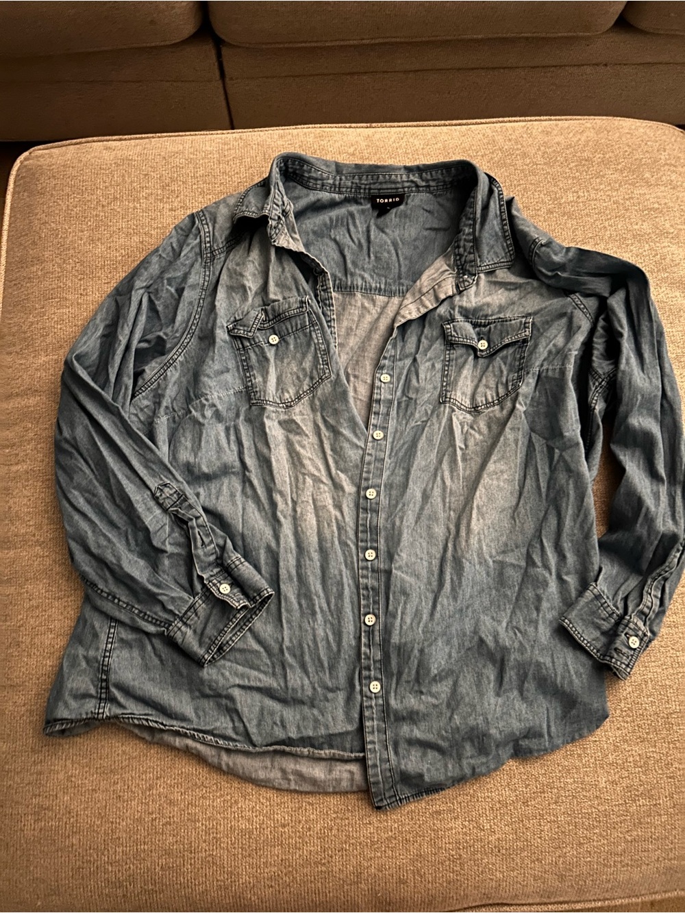 torrid Men's Washed Denim Button-Down Shirt in Blue